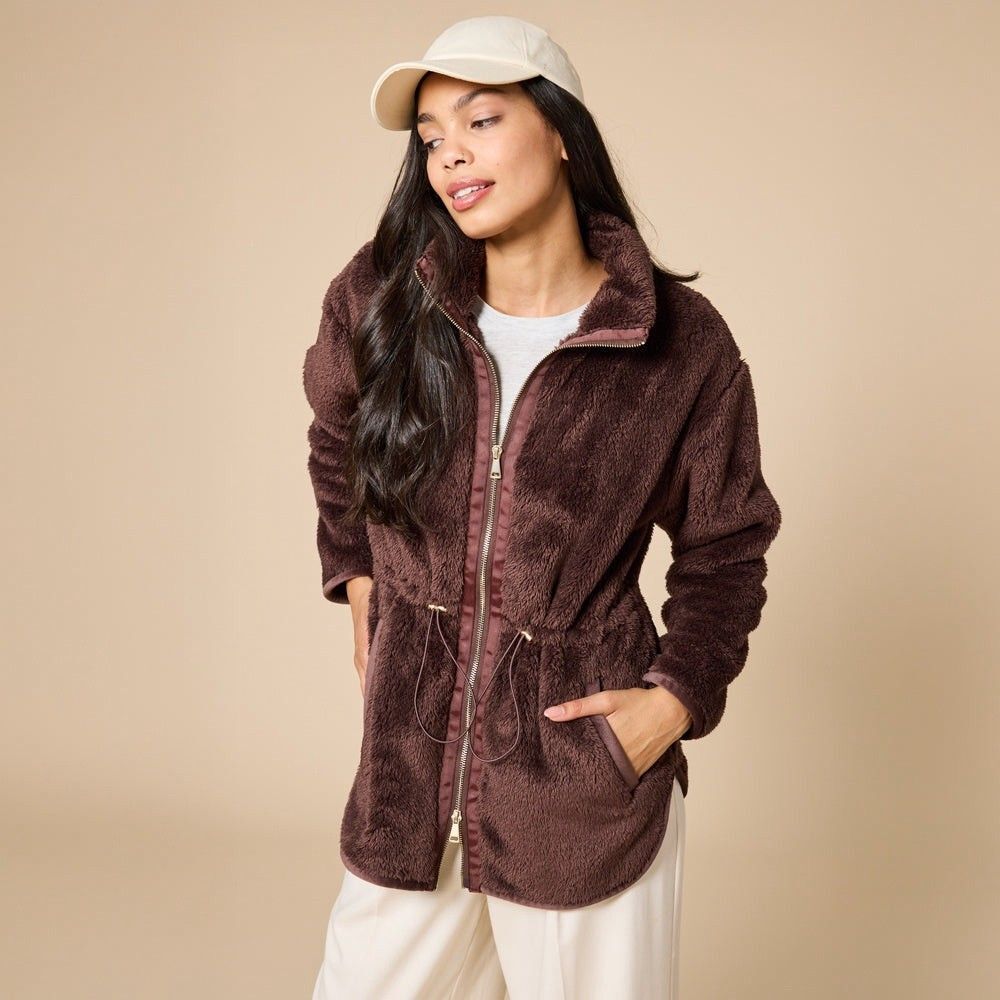 SOFTIES Women’s DreamPlush Double Zip Jacket Espresso Brown Med Warm Cozy Soft